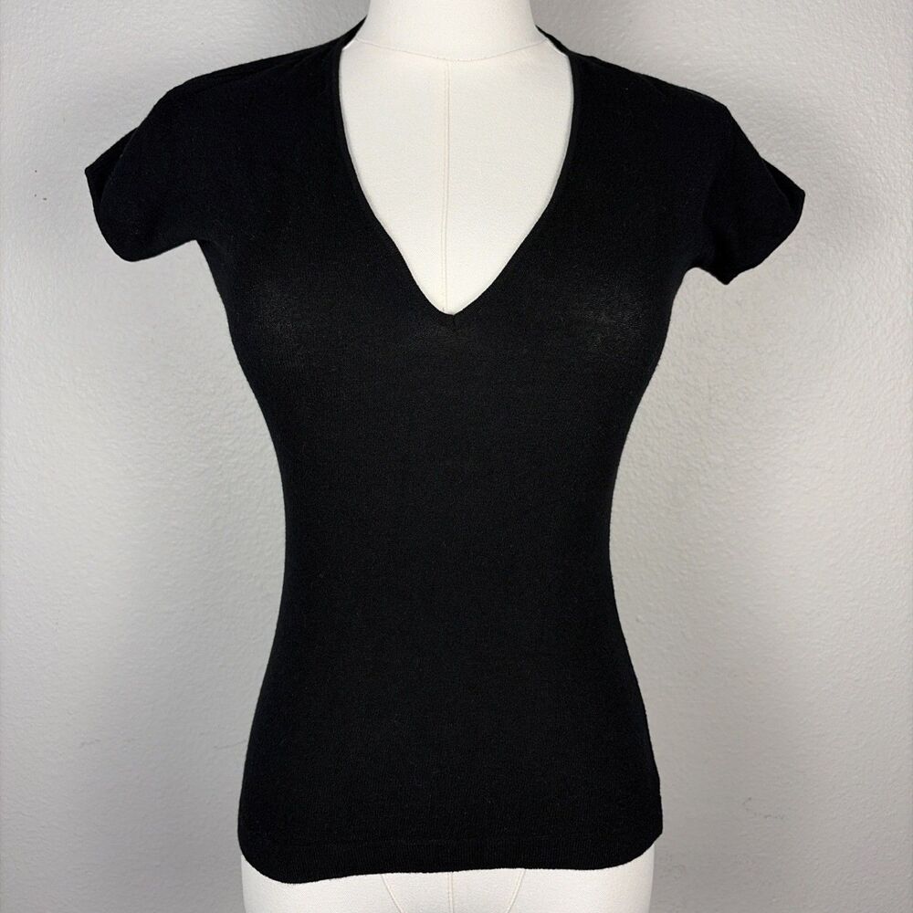 Dolce & Gabbana Knit Short Sleeve Shirt Top 40 (XS) Black V Neck Vintage Luxury